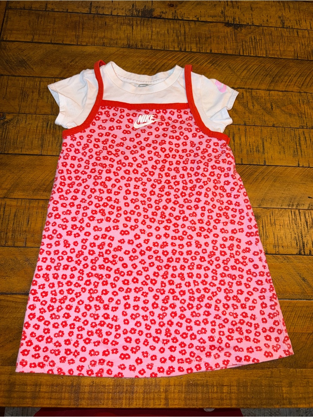 Nike Pink & Red Floral Tank Dress with White Tee